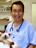 Our vet tech holding a kitty that was just neutered